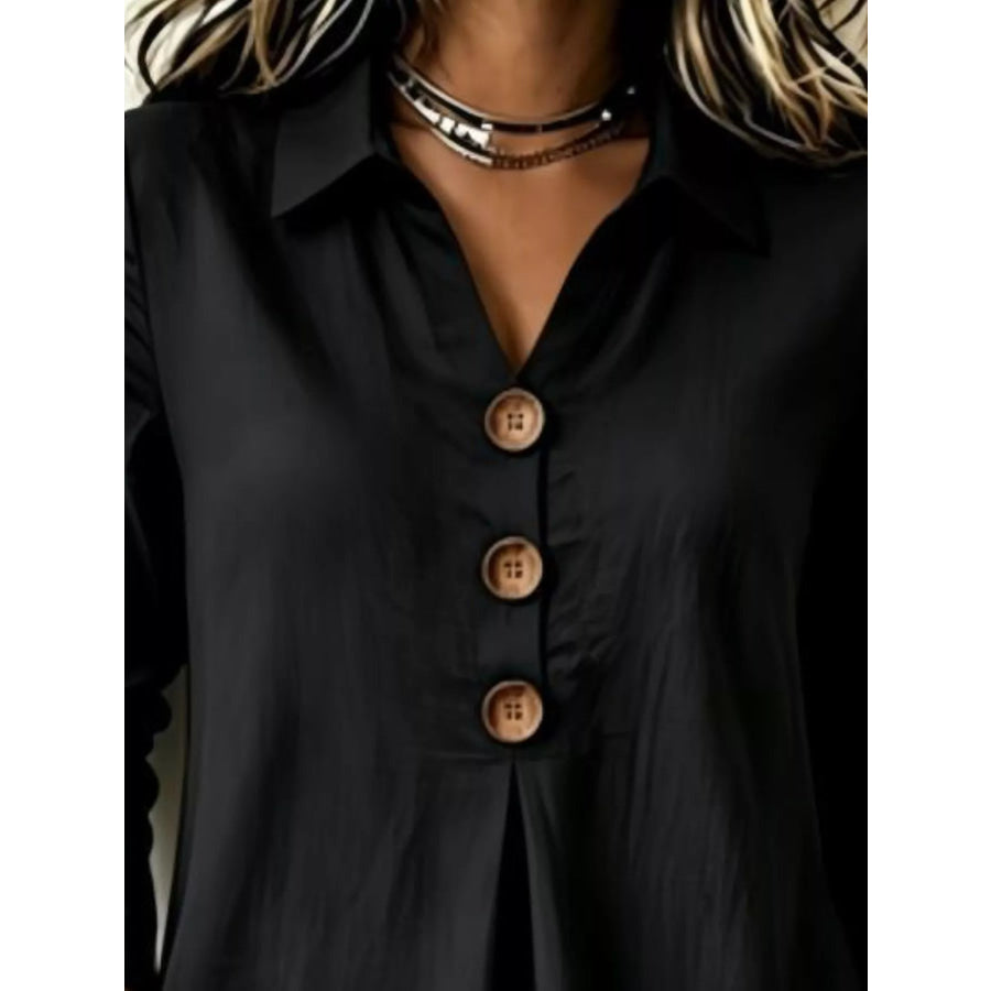 Full Size Button Detail Long Sleeve Blouse Plus Size Apparel and Accessories