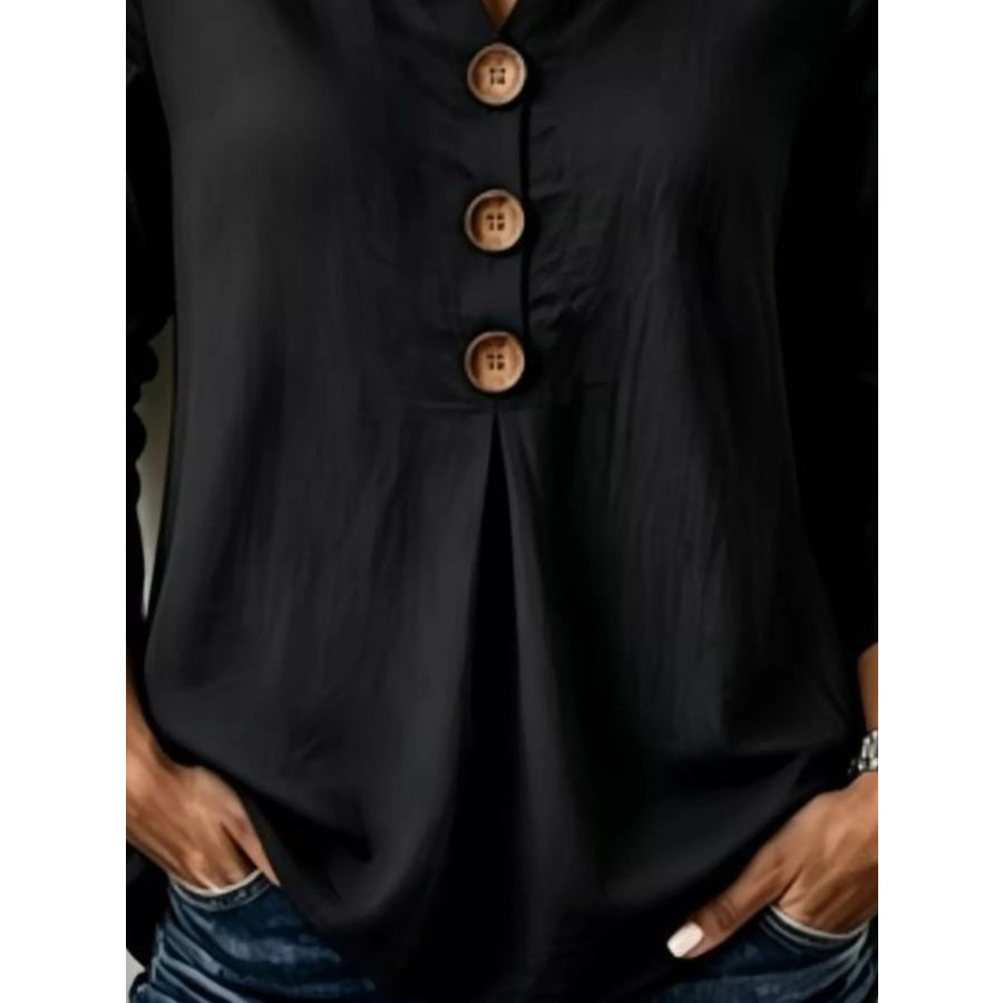 Full Size Button Detail Long Sleeve Blouse Plus Size Apparel and Accessories