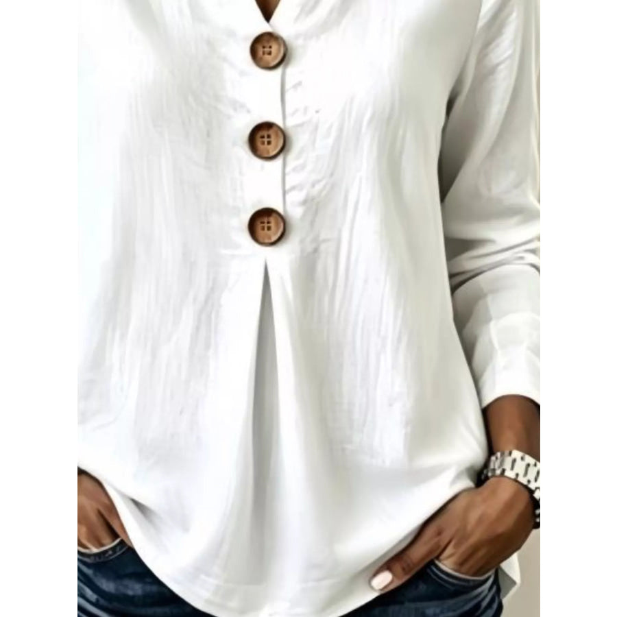 Full Size Button Detail Long Sleeve Blouse Plus Size Apparel and Accessories