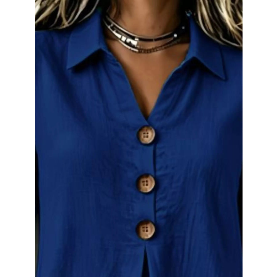 Full Size Button Detail Long Sleeve Blouse Plus Size Apparel and Accessories