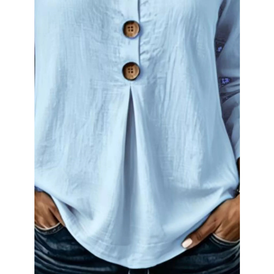 Full Size Button Detail Long Sleeve Blouse Plus Size Apparel and Accessories