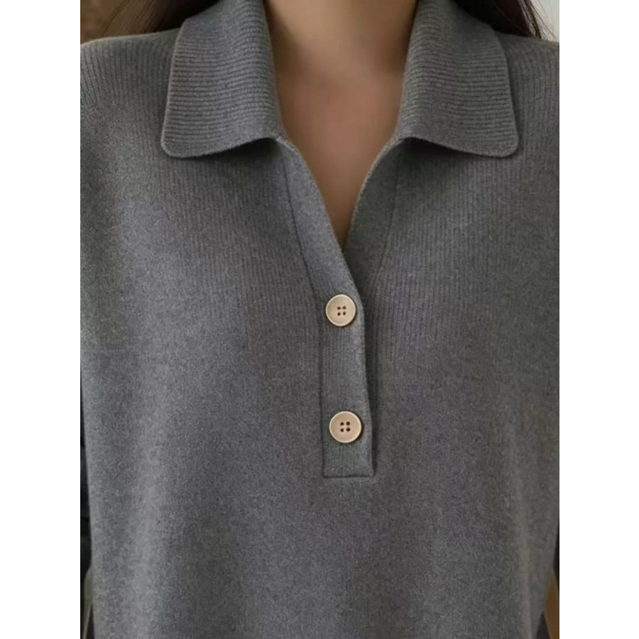 Full Size Button Detail Long Sleeve Sweater Plus Size Apparel and Accessories