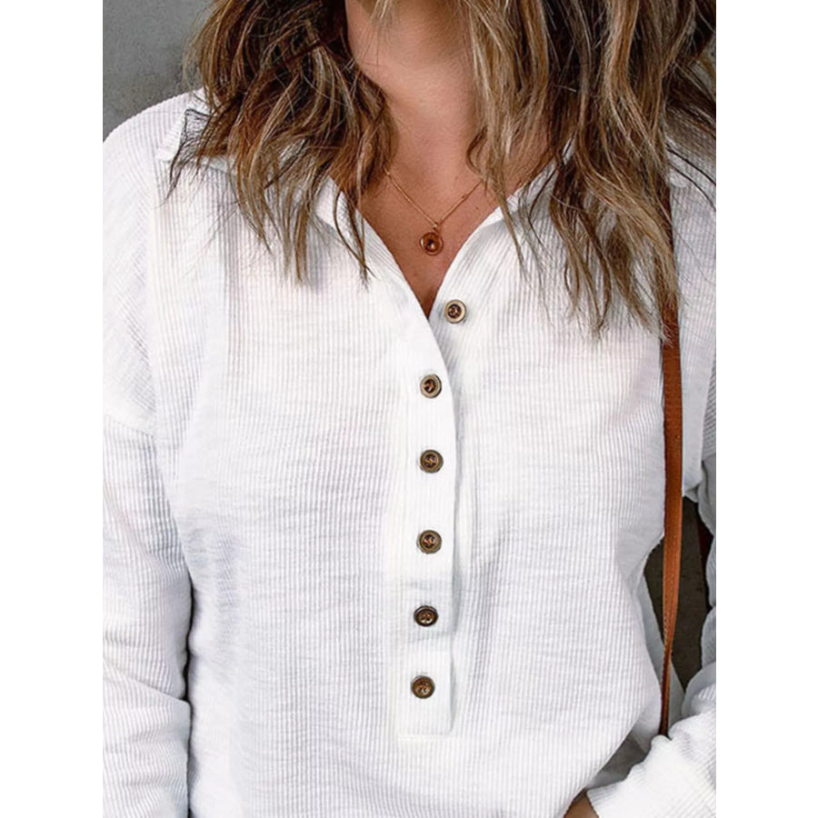 Full Size Button Detail Long Sleeve Top Plus Size Apparel and Accessories