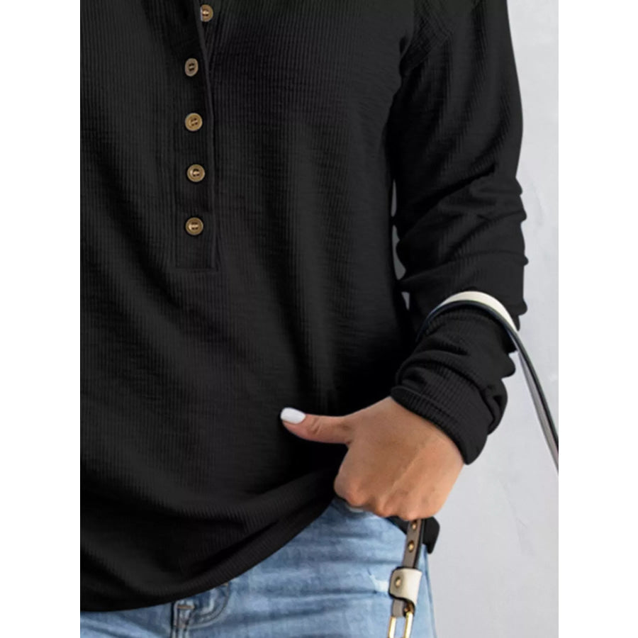 Full Size Button Detail Long Sleeve Top Plus Size Apparel and Accessories
