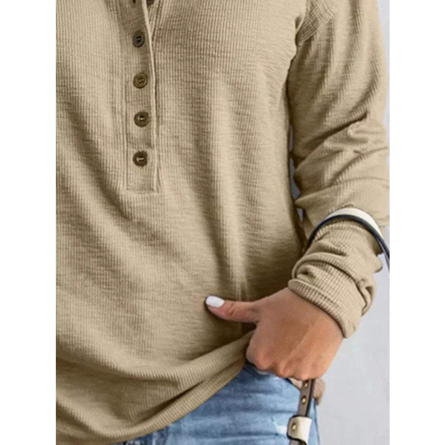 Full Size Button Detail Long Sleeve Top Plus Size Apparel and Accessories
