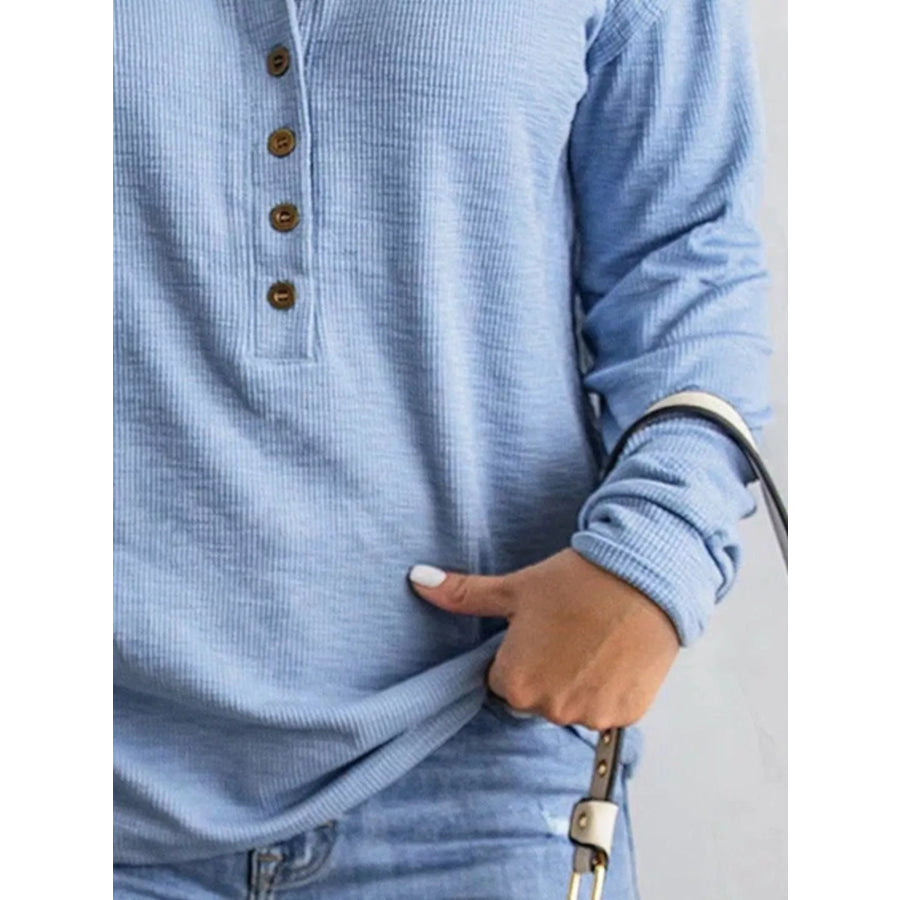 Full Size Button Detail Long Sleeve Top Plus Size Apparel and Accessories