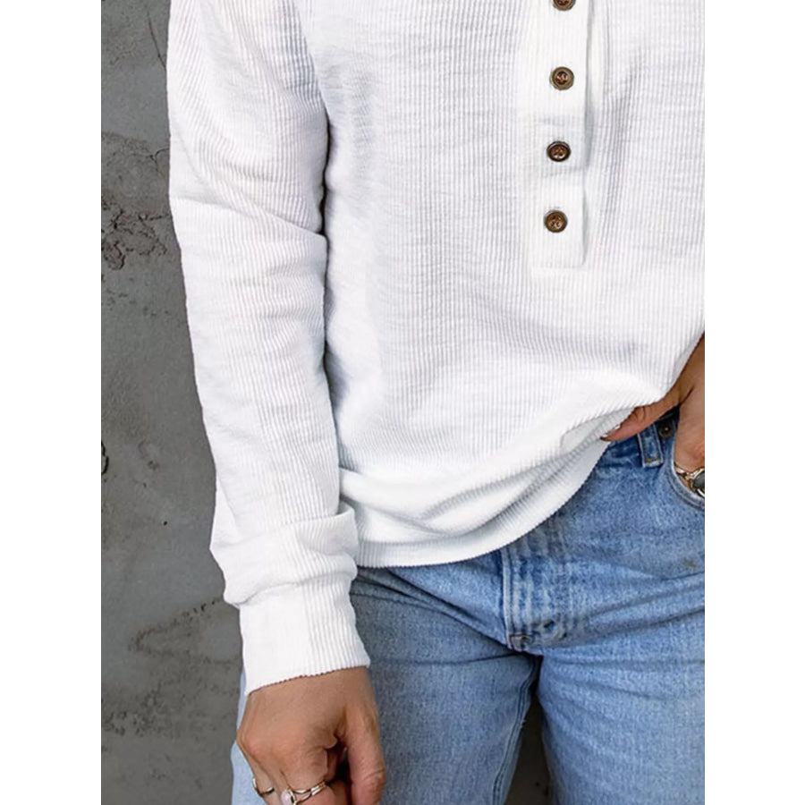 Full Size Button Detail Long Sleeve Top Plus Size Apparel and Accessories
