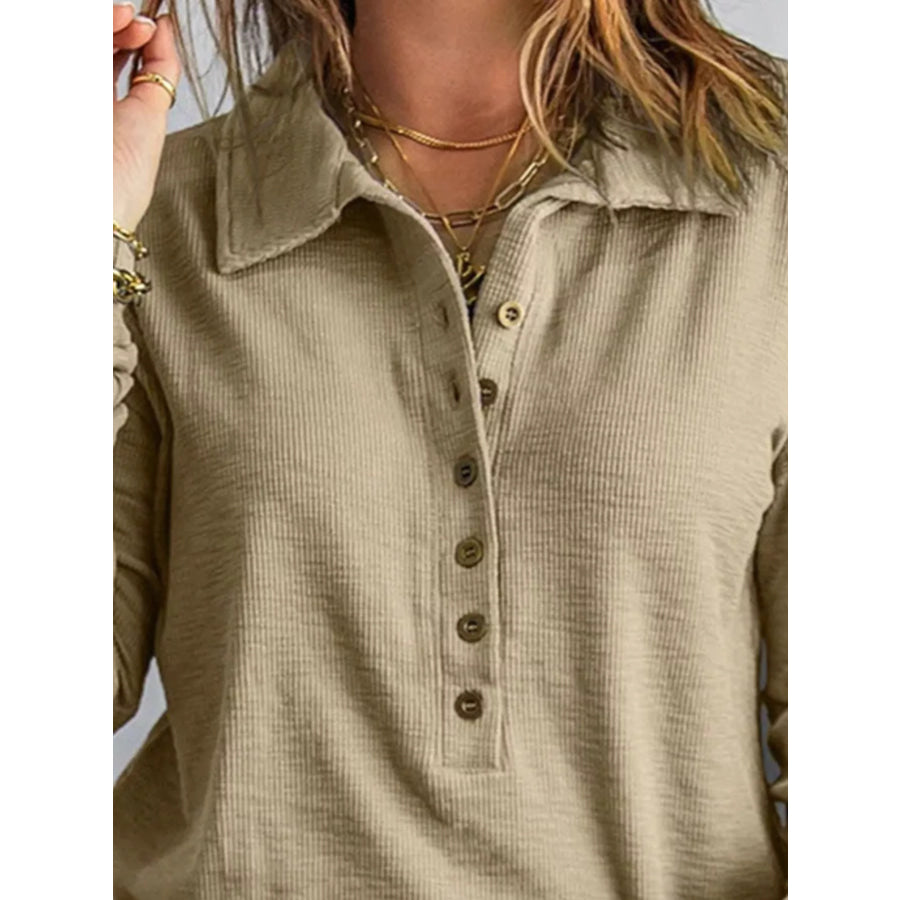 Full Size Button Detail Long Sleeve Top Plus Size Apparel and Accessories