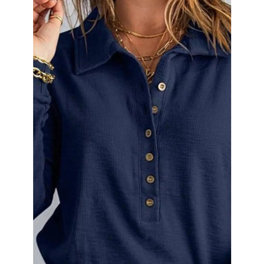 Full Size Button Detail Long Sleeve Top Plus Size Apparel and Accessories