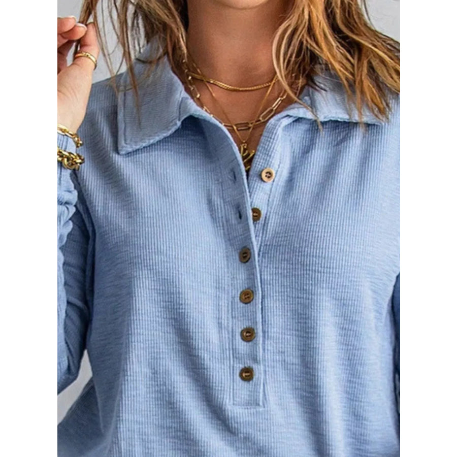 Full Size Button Detail Long Sleeve Top Plus Size Apparel and Accessories