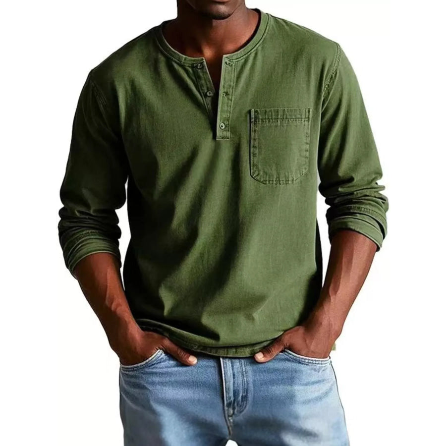 Full Size Button Detail Long Sleeve Top Plus Size Army Green / S Apparel and Accessories