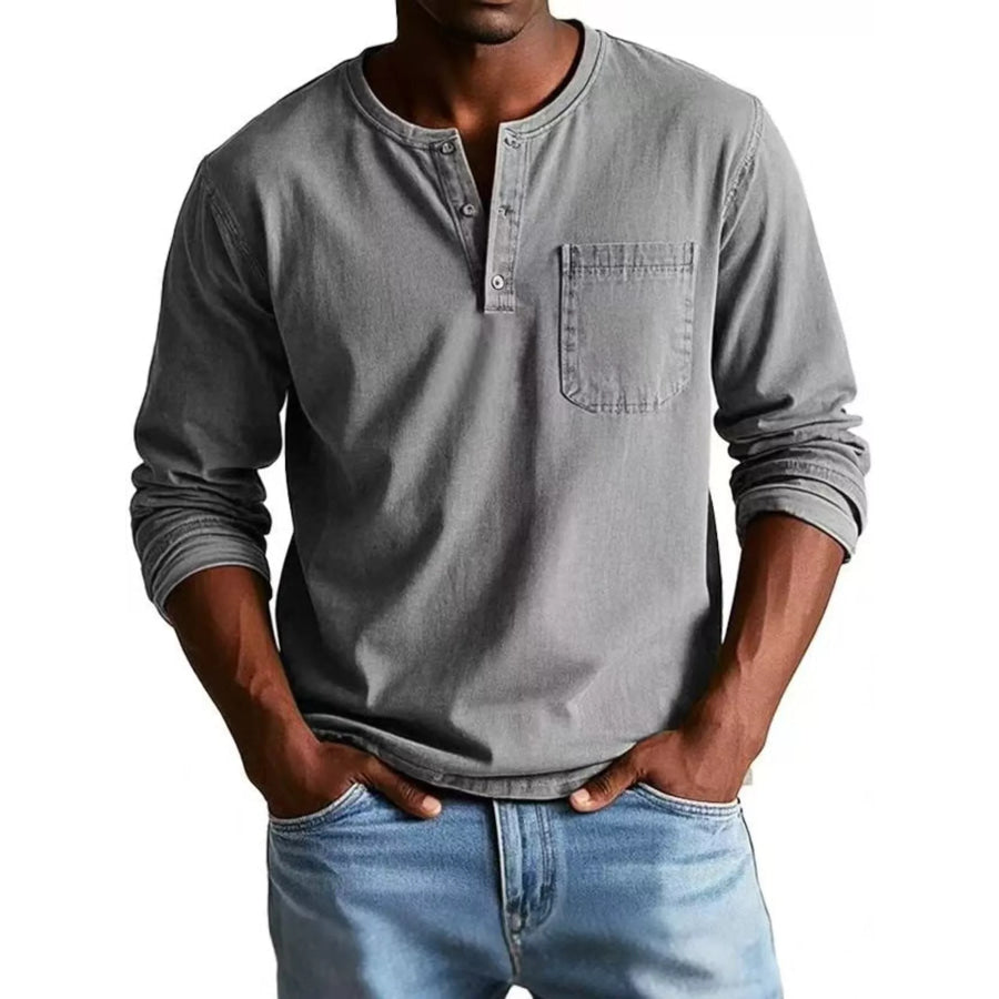 Full Size Button Detail Long Sleeve Top Plus Size Gray / S Apparel and Accessories