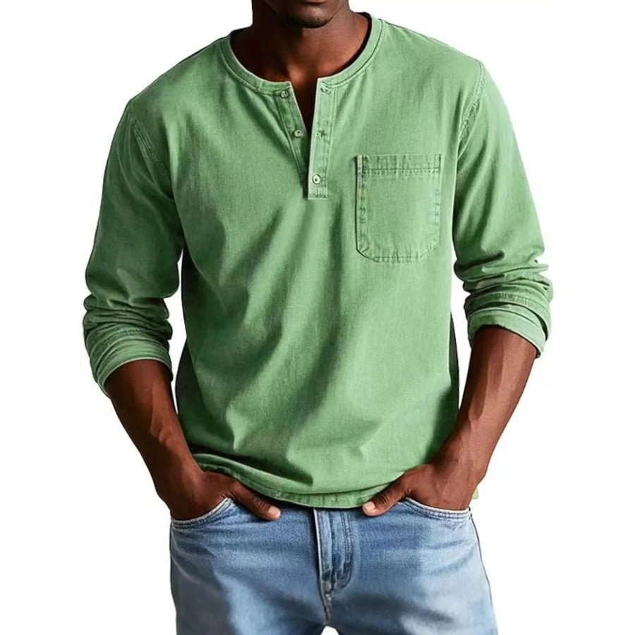 Full Size Button Detail Long Sleeve Top Plus Size Gum Leaf / S Apparel and Accessories