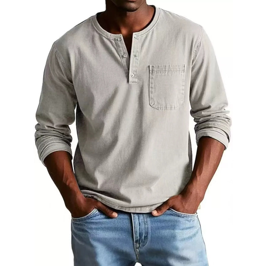 Full Size Button Detail Long Sleeve Top Plus Size Light Gray / S Apparel and Accessories