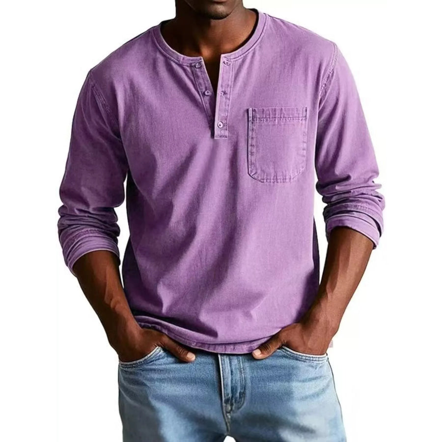 Full Size Button Detail Long Sleeve Top Plus Size Purple / S Apparel and Accessories