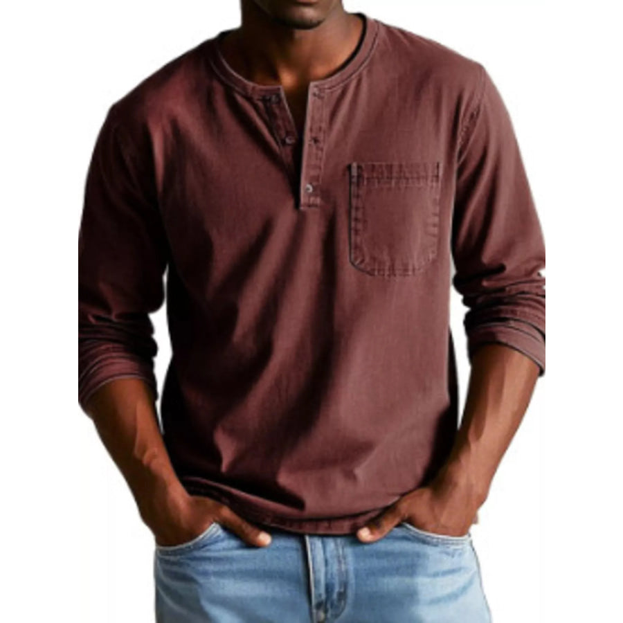 Full Size Button Detail Long Sleeve Top Plus Size Rust / S Apparel and Accessories