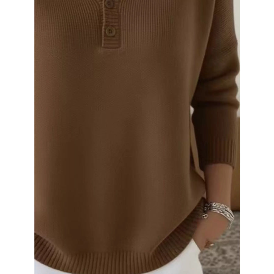 Full Size Button Detail Ribbed Knit Sweater Plus Apparel and Accessories