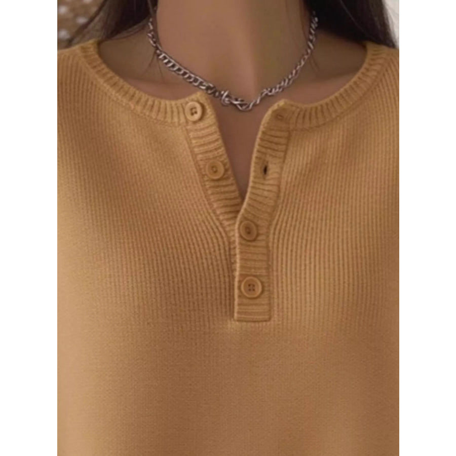 Full Size Button Detail Ribbed Knit Sweater Plus Apparel and Accessories