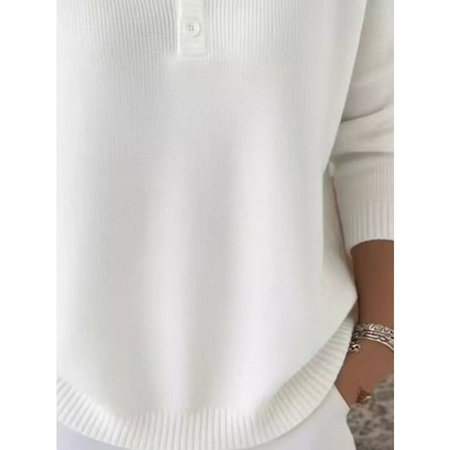 Full Size Button Detail Ribbed Knit Sweater Plus Apparel and Accessories
