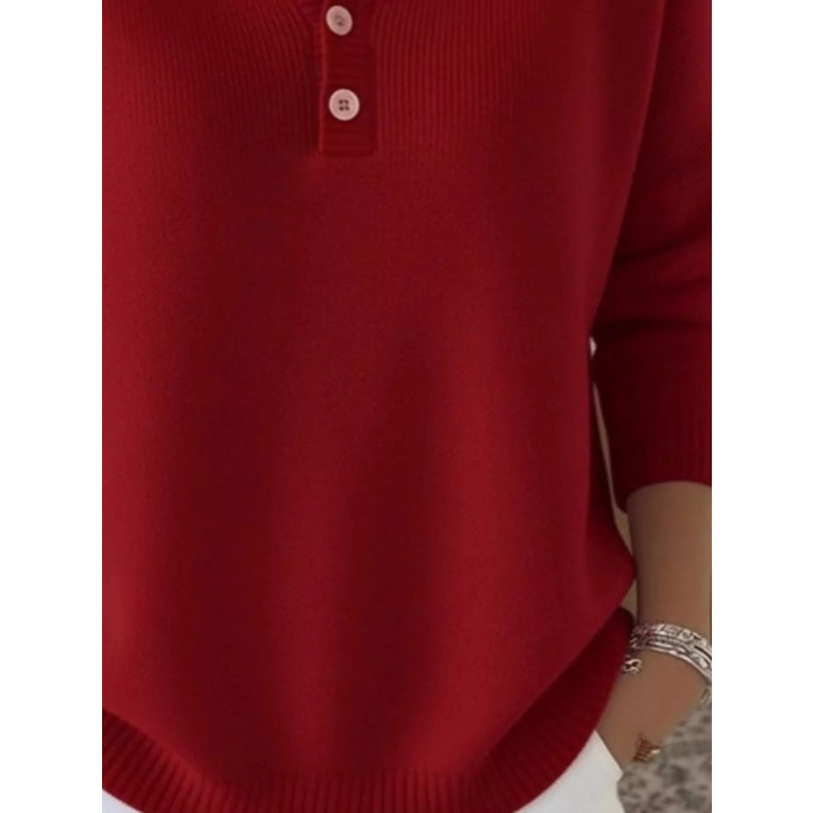 Full Size Button Detail Ribbed Knit Sweater Plus Apparel and Accessories
