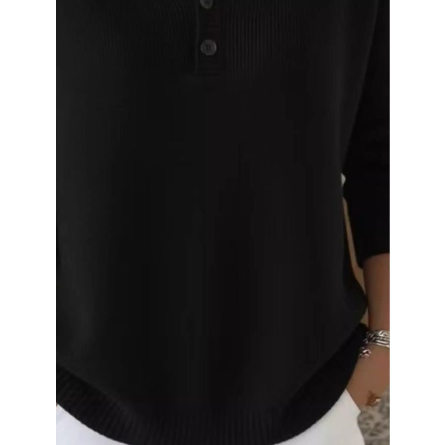 Full Size Button Detail Ribbed Knit Sweater Plus Apparel and Accessories
