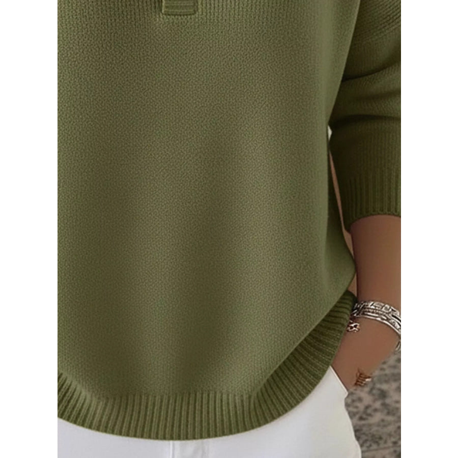Full Size Button Detail Ribbed Knit Sweater Plus Apparel and Accessories