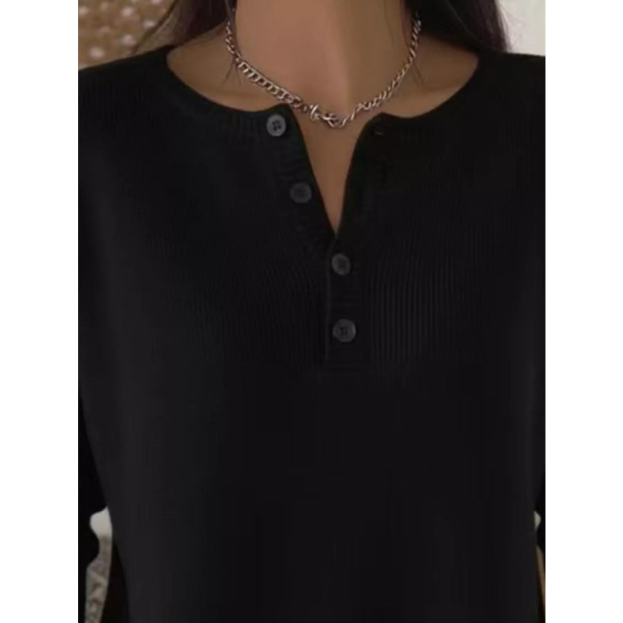 Full Size Button Detail Ribbed Knit Sweater Plus Apparel and Accessories