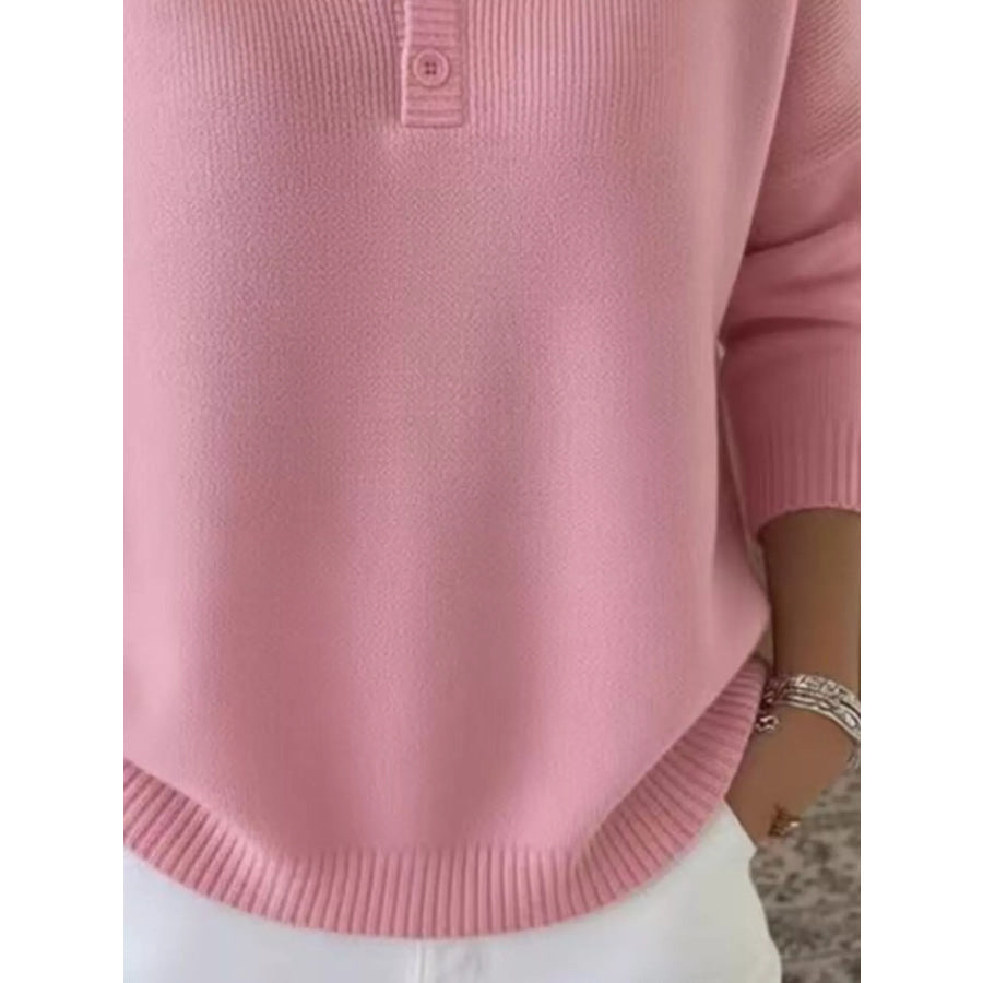 Full Size Button Detail Ribbed Knit Sweater Plus Apparel and Accessories