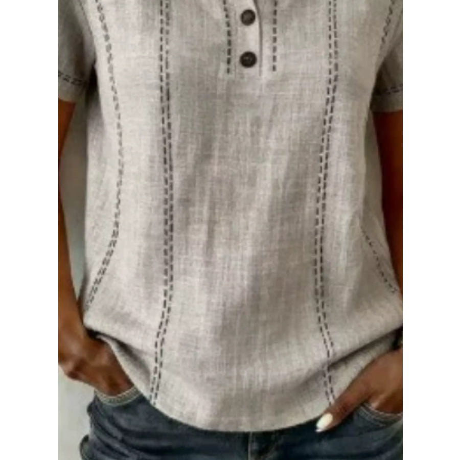 Full Size Button Detail Short Sleeve Blouse Plus Size Apparel and Accessories