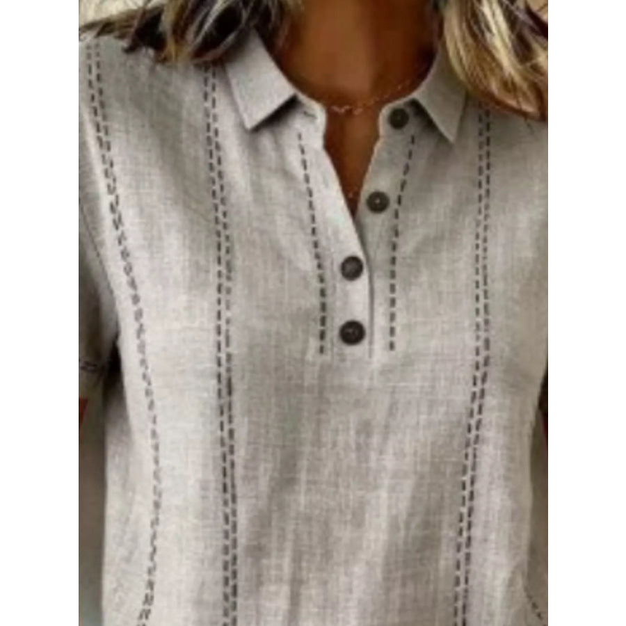 Full Size Button Detail Short Sleeve Blouse Plus Size Apparel and Accessories
