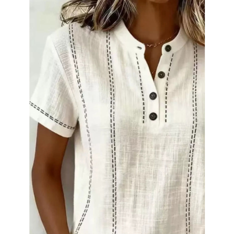 Full Size Button Detail Short Sleeve Blouse Plus Size Apparel and Accessories