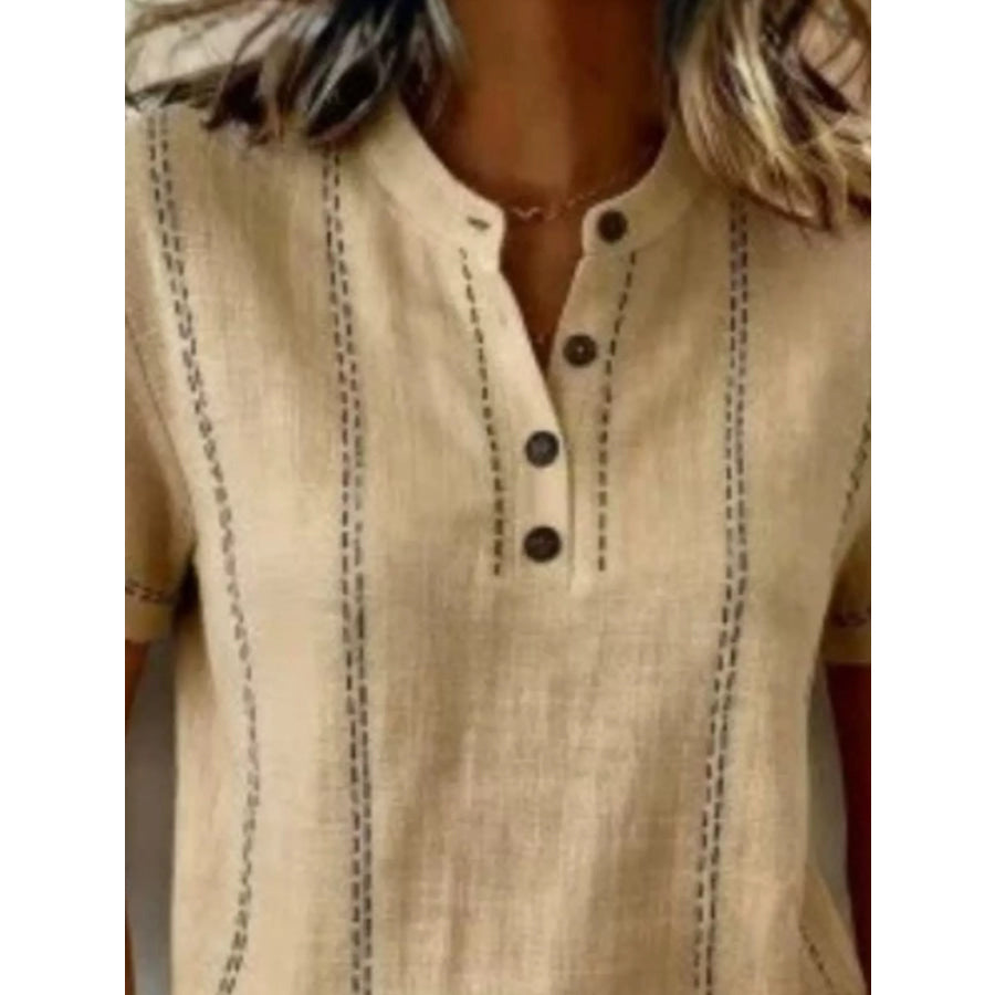 Full Size Button Detail Short Sleeve Blouse Plus Size Apparel and Accessories
