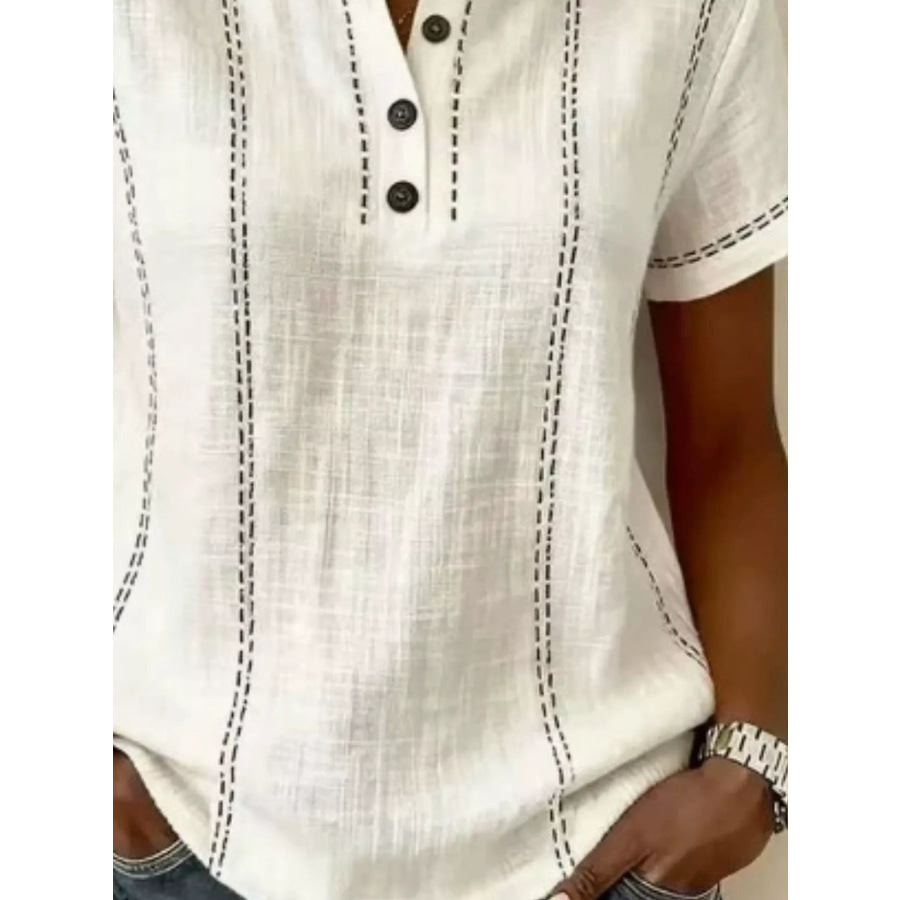 Full Size Button Detail Short Sleeve Blouse Plus Size Apparel and Accessories