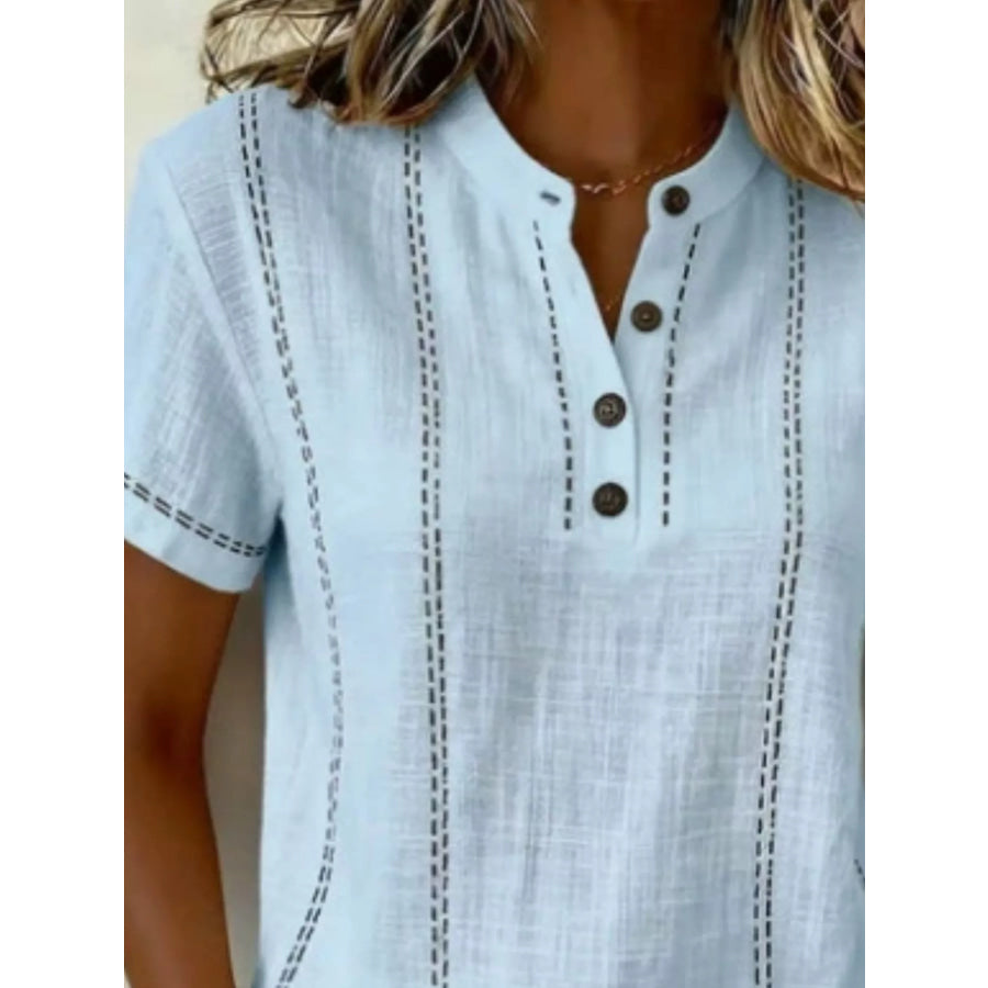 Full Size Button Detail Short Sleeve Blouse Plus Size Apparel and Accessories