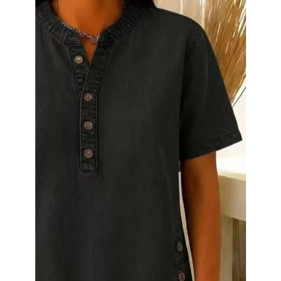 Full Size Button Detail Short Sleeve Blouse Plus Size Apparel and Accessories