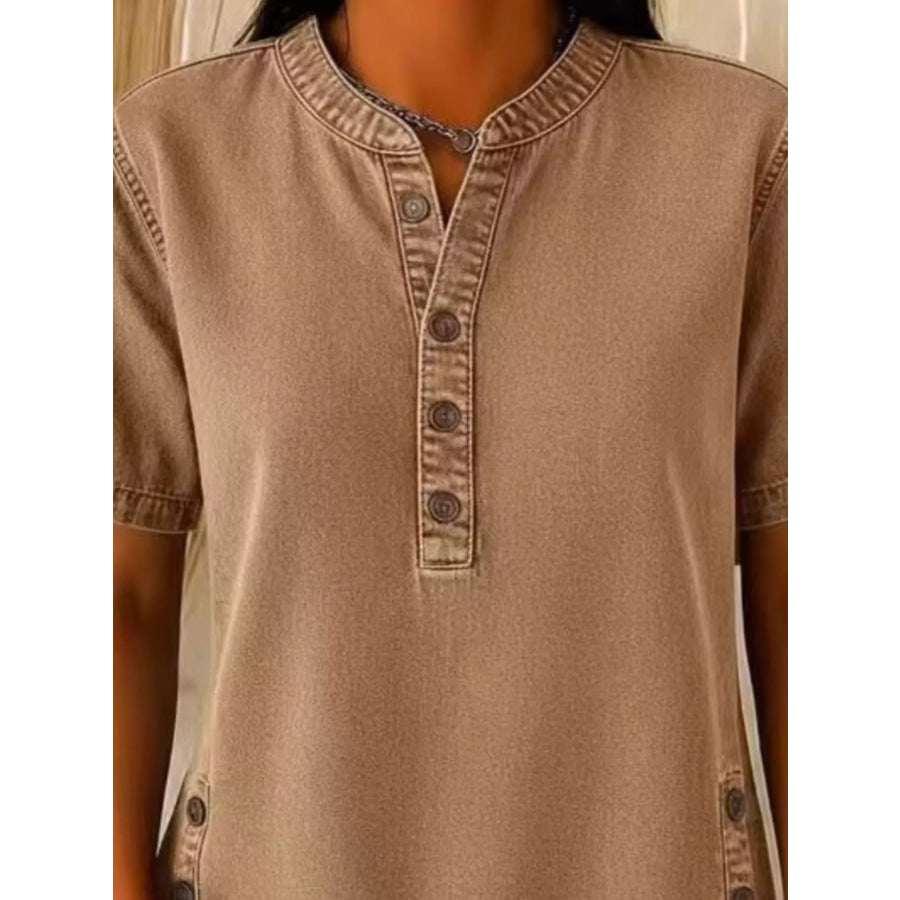 Full Size Button Detail Short Sleeve Blouse Plus Size Apparel and Accessories