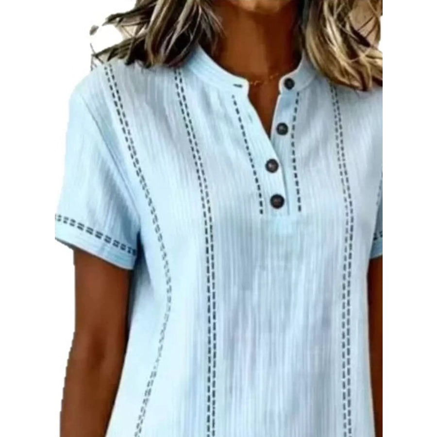 Full Size Button Detail Short Sleeve Shift Dress Plus Apparel and Accessories