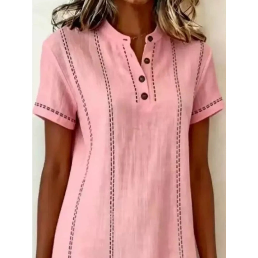 Full Size Button Detail Short Sleeve Shift Dress Plus Apparel and Accessories