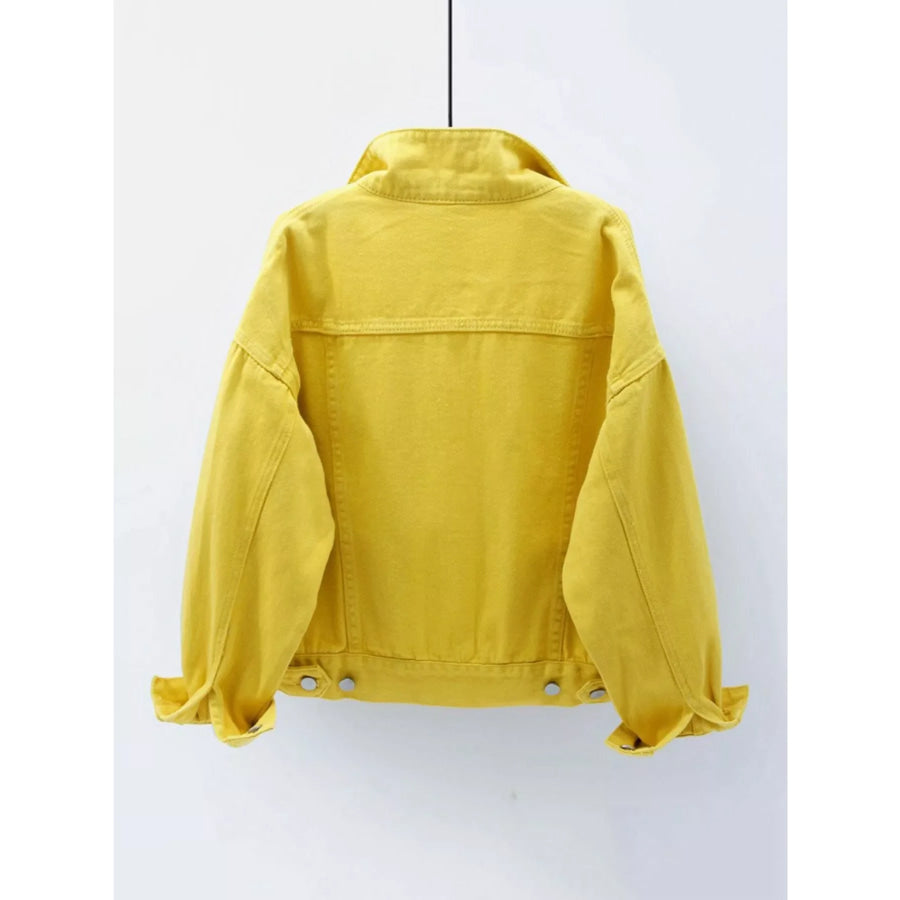 Full Size Button-Down Classic Cropped Denim Jacket Plus Apparel and Accessories