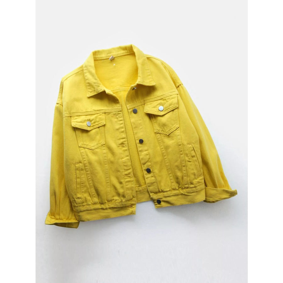 Full Size Button-Down Classic Cropped Denim Jacket Plus Apparel and Accessories
