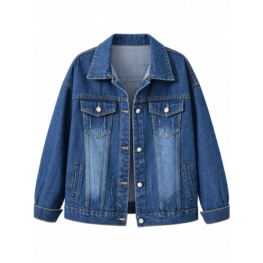 Full Size Button-Down Classic Cropped Denim Jacket Plus Apparel and Accessories