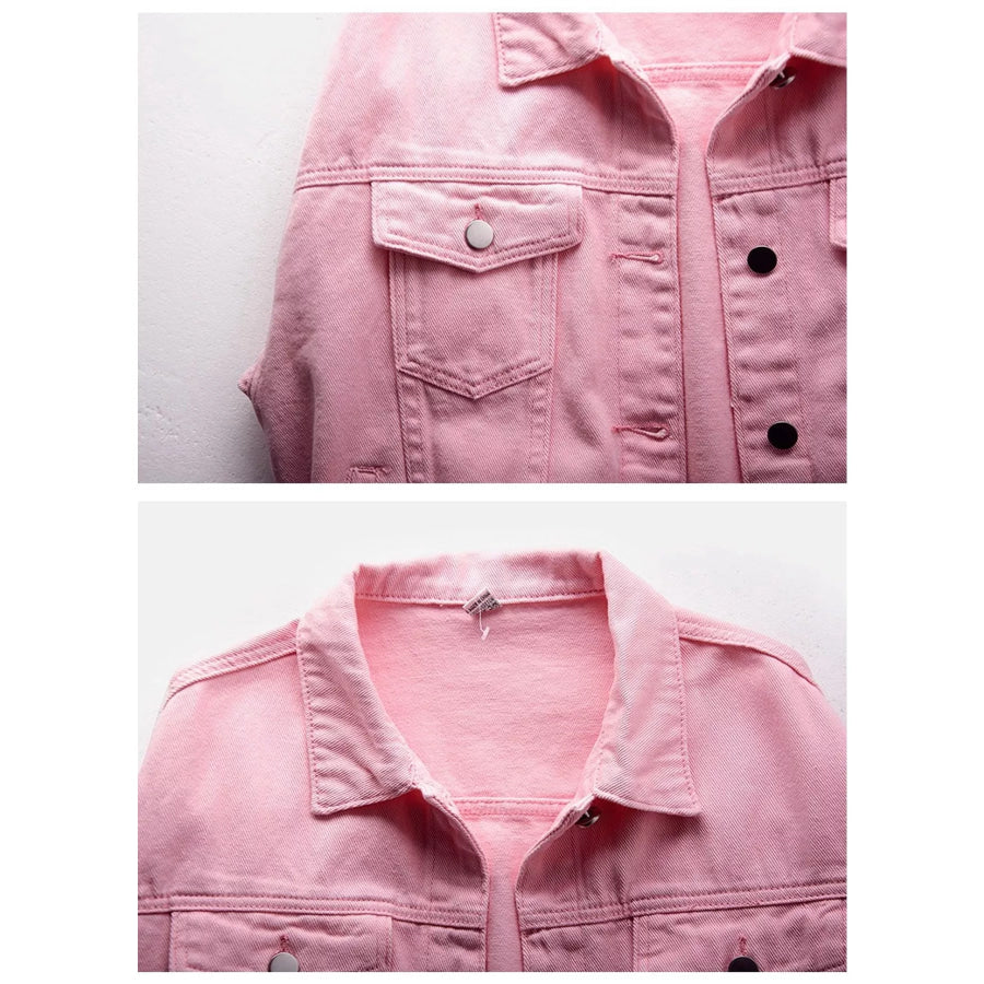 Full Size Button-Down Classic Cropped Denim Jacket Plus Apparel and Accessories