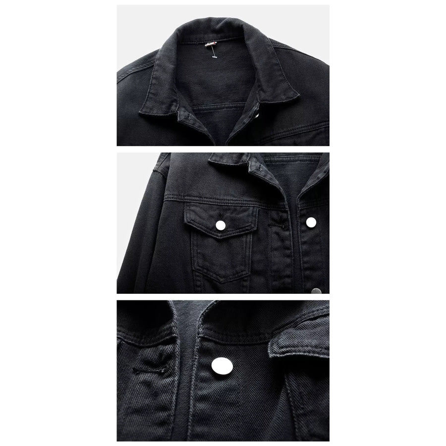Full Size Button-Down Classic Cropped Denim Jacket Plus Apparel and Accessories