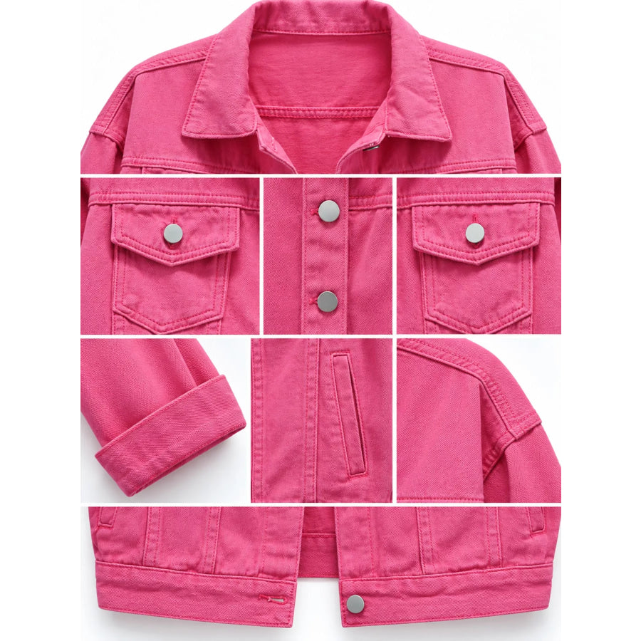 Full Size Button-Down Classic Cropped Denim Jacket Plus Apparel and Accessories