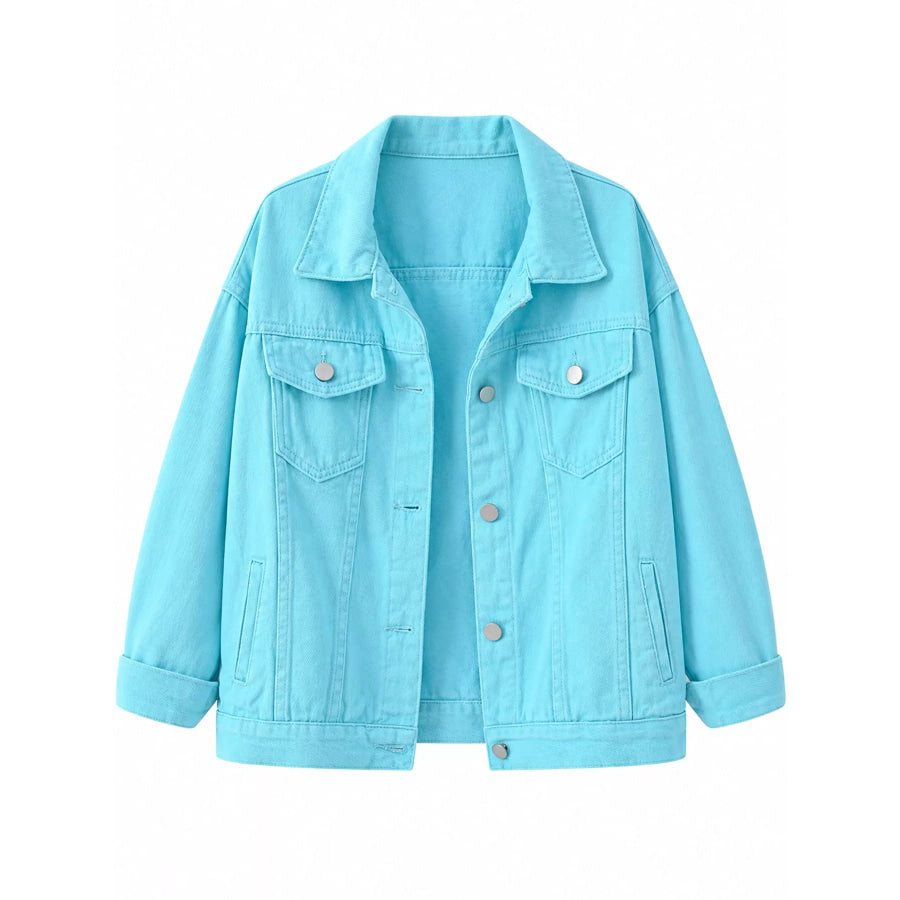 Full Size Button-Down Classic Cropped Denim Jacket Plus Apparel and Accessories