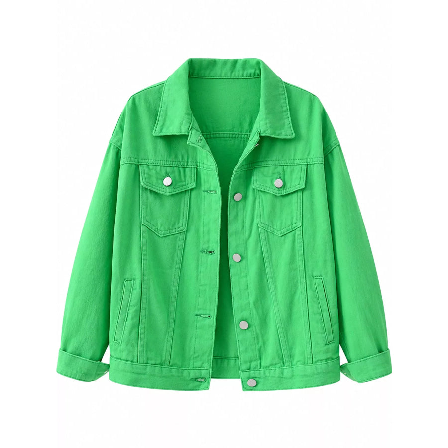 Full Size Button-Down Classic Cropped Denim Jacket Plus Apparel and Accessories