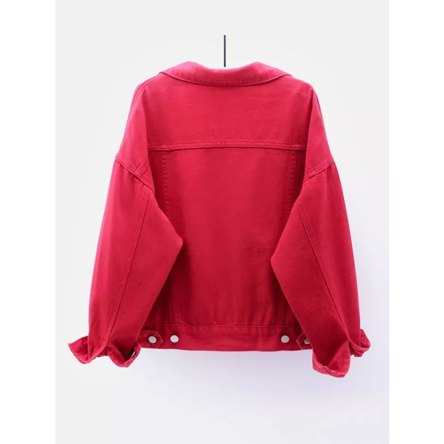 Full Size Button-Down Classic Cropped Denim Jacket Plus Apparel and Accessories