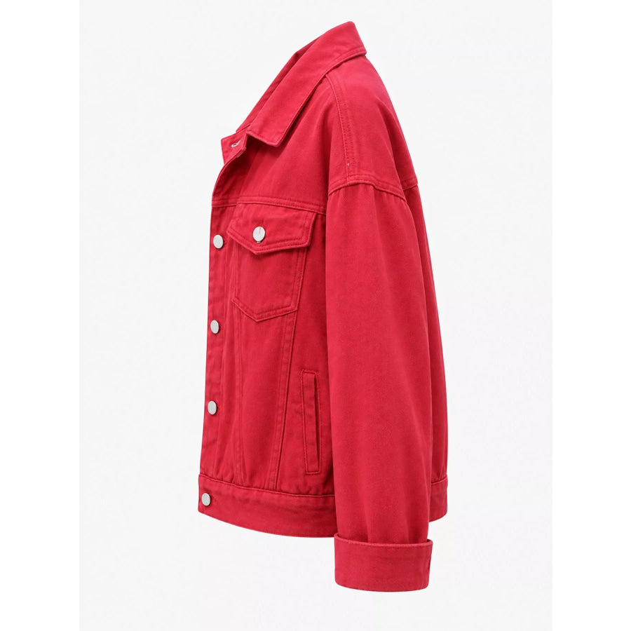Full Size Button-Down Classic Cropped Denim Jacket Plus Apparel and Accessories