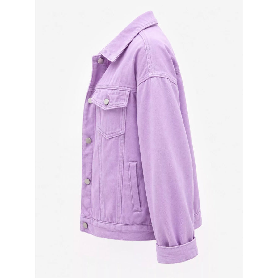 Full Size Button-Down Classic Cropped Denim Jacket Plus Apparel and Accessories
