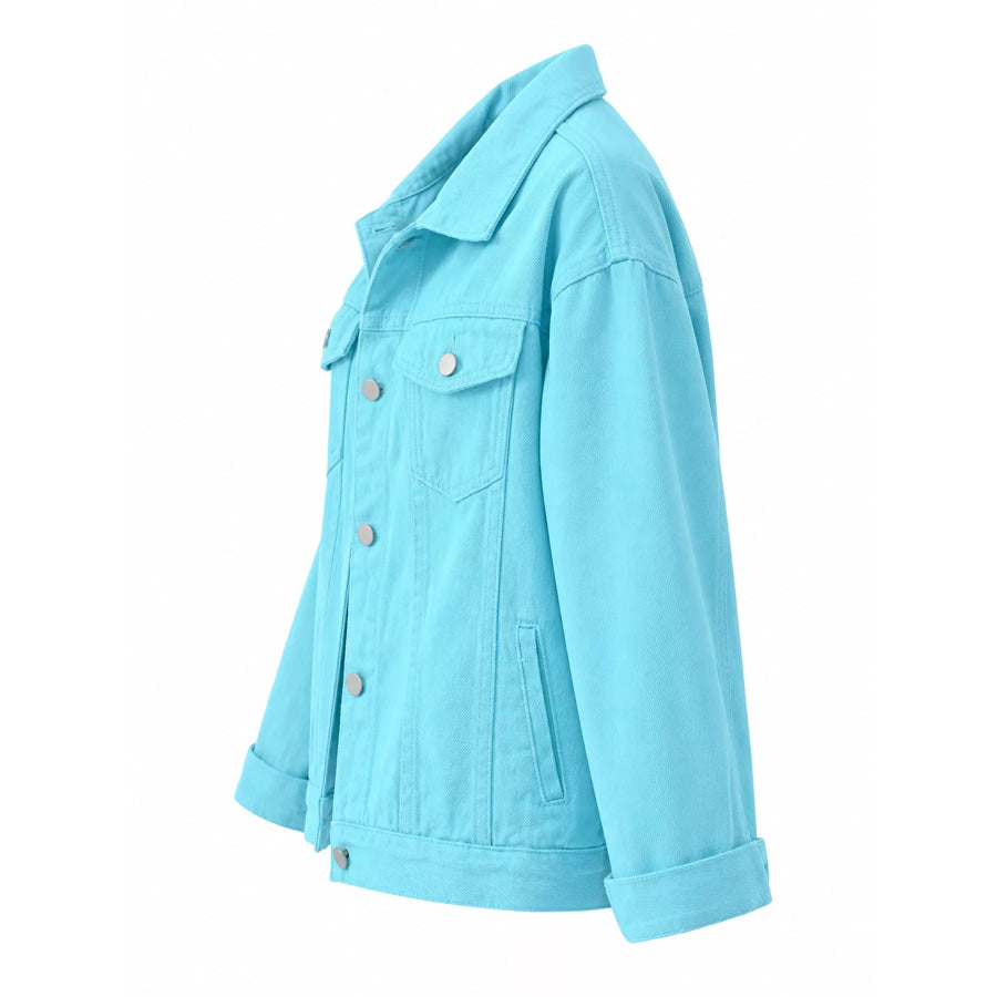 Full Size Button-Down Classic Cropped Denim Jacket Plus Apparel and Accessories